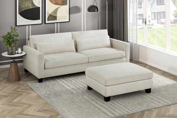 English Elm Ivory Upholstered Ottoman Bench 40.5"x30"x18" Modern Accent Seat with Solid Wood Legs, Plush Cushion B011P287482