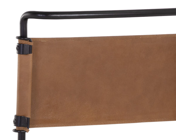 Sunpan Corrigan Mid-Century Modern Barstool in Cognac Leather with Matte Black Steel Base – Unique Design Counter Height