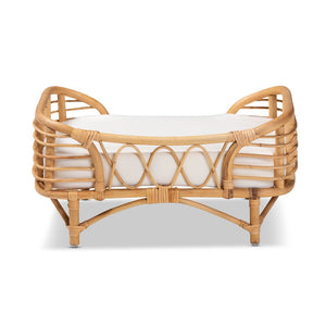 Baxton Studio bali Modern Bohemian Natural Rattan Pet Bed with Cozy Cushion – Stylish Retreat for Small Pets Malino-Rattan-Pet Bed