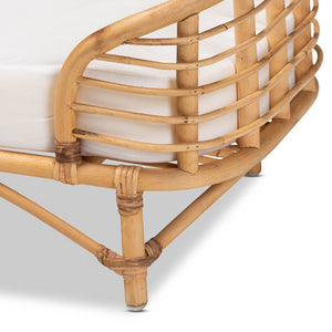 Baxton Studio bali Modern Bohemian Natural Rattan Pet Bed with Cozy Cushion – Stylish Retreat for Small Pets Malino-Rattan-Pet Bed