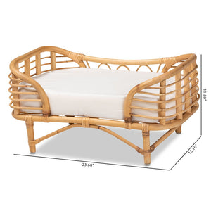 Baxton Studio bali Modern Bohemian Natural Rattan Pet Bed with Cozy Cushion – Stylish Retreat for Small Pets Malino-Rattan-Pet Bed