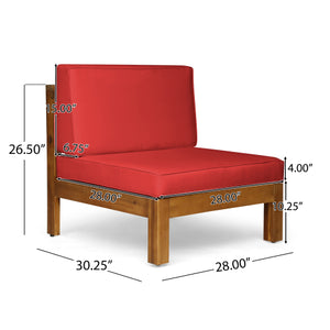 English Elm Christopher Knight Home® - Brava X-Back 3-Seater Outdoor Sectional Sofa Set – Vibrant Acacia Wood With Water-Resistant Cushions 64491.00-64492.00-64493.00RED