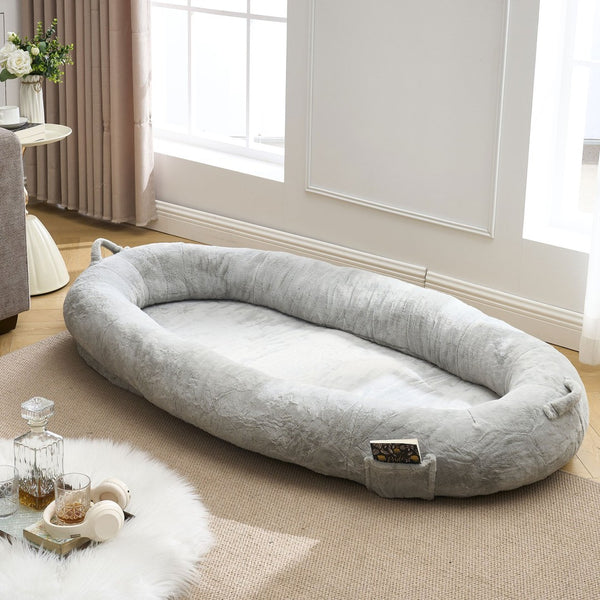 English Elm Human Dog Bed Oversized Memory Foam Floor Lounger with Plush Surface and Storage Pocket W2705P255385