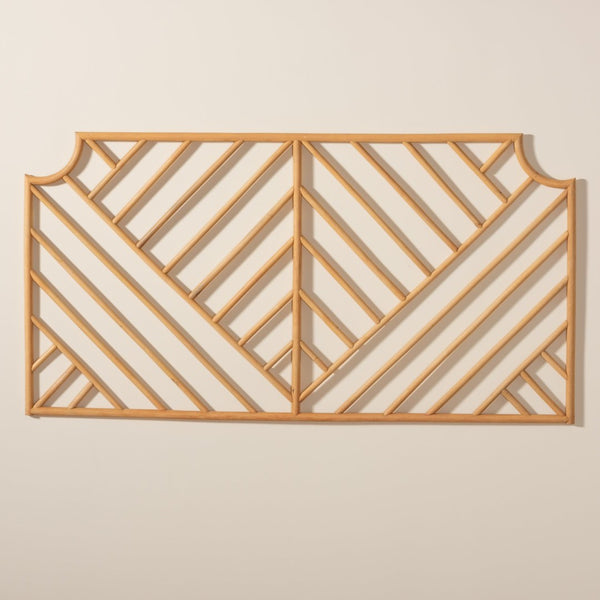 Baxton Studio bali Giza Modern Bohemian Rattan Wall-Mount Headboard - Handmade Queen Size with Chevron Design Giza-Rattan-HB-Queen