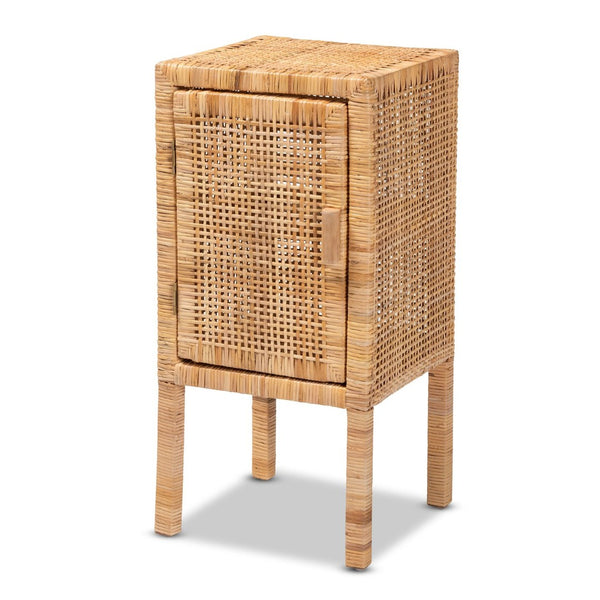 Baxton Studio bali Vivan Modern Bohemian Nightstand - Natural Rattan & Mahogany 1-Door Bedside Cabinet, 29.5"H Vivan-Mahogany-NS