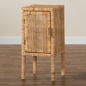 Baxton Studio bali Vivan Modern Bohemian Nightstand - Natural Rattan & Mahogany 1-Door Bedside Cabinet, 29.5"H Vivan-Mahogany-NS