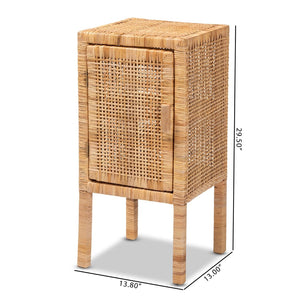 Baxton Studio bali Vivan Modern Bohemian Nightstand - Natural Rattan & Mahogany 1-Door Bedside Cabinet, 29.5"H Vivan-Mahogany-NS