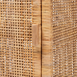 Baxton Studio bali Vivan Modern Bohemian Nightstand - Natural Rattan & Mahogany 1-Door Bedside Cabinet, 29.5"H Vivan-Mahogany-NS