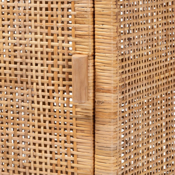 Baxton Studio bali Vivan Modern Bohemian Nightstand - Natural Rattan & Mahogany 1-Door Bedside Cabinet, 29.5"H Vivan-Mahogany-NS