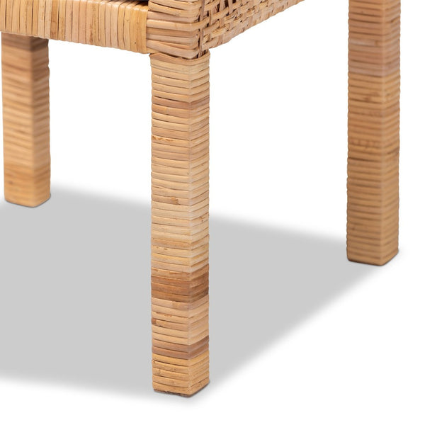 Baxton Studio bali Vivan Modern Bohemian Nightstand - Natural Rattan & Mahogany 1-Door Bedside Cabinet, 29.5"H Vivan-Mahogany-NS