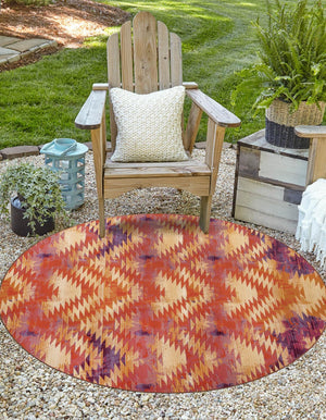 Unique Loom Outdoor Modern Aztec Machine Made Geometric Rug Red, Cream/Beige/Violet 8' 0" x 8' 0"