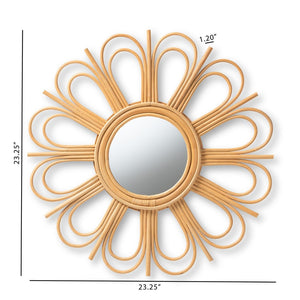 Baxton Studio bali Sakura Rattan Accent Mirror – Handcrafted Modern Bohemian Decor for Coastal and Rustic Homes Sakura-Rattan-Mirror