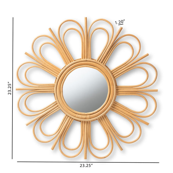 Baxton Studio bali Sakura Rattan Accent Mirror – Handcrafted Modern Bohemian Decor for Coastal and Rustic Homes Sakura-Rattan-Mirror