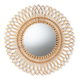 Baxton Studio bali Handcrafted Rattan Accent Wall Mirror - Modern Bohemian Decor for Coastal & Eclectic Spaces Bora-Rattan-Mirror