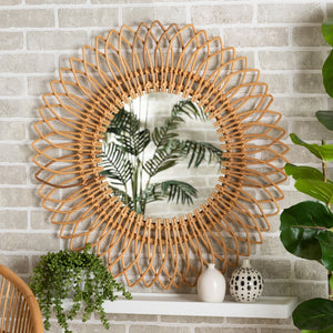 Baxton Studio bali Handcrafted Rattan Accent Wall Mirror - Modern Bohemian Decor for Coastal & Eclectic Spaces Bora-Rattan-Mirror