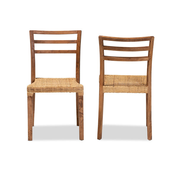 Baxton Studio bali Arthur Mid-Century Modern Dining Chair Set - 2-Piece Walnut Mahogany & Natural Rattan Design Arthur-Teak-DC