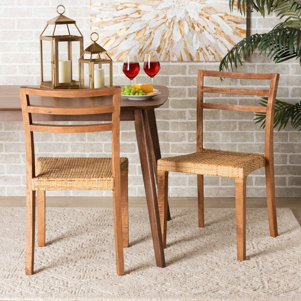 Baxton Studio bali Arthur Mid-Century Modern Dining Chair Set - 2-Piece Walnut Mahogany & Natural Rattan Design Arthur-Teak-DC