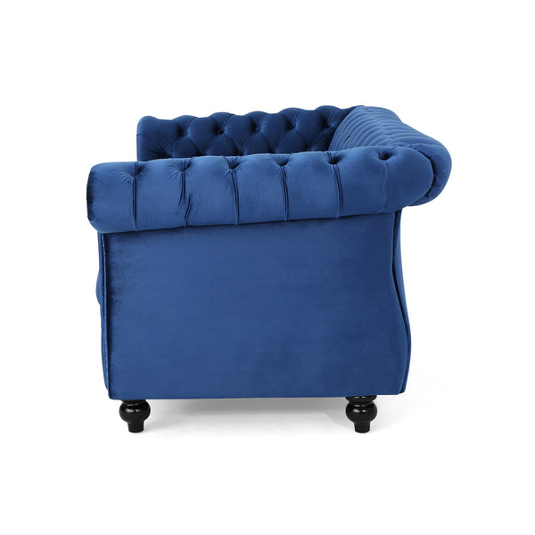 English Elm Christopher Knight Home® - LOVESEAT Plush Velvet Tufted Diamond Stitch with Nailhead Trim and Scrolled Arms for Luxe Comfort Navy Blue 63045.00NVLTNBLU