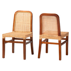 Baxton Studio bali Caspia Mid-Century Modern Dining Chair Set - 2 Solid Mahogany & Natural Rattan Chairs, Fully Assembled Caspia-Teak-DC