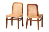 Caspia Mid-Century Modern Dining Chair Set: Stylish Walnut Brown & Natural Rattan, Fully Assembled!