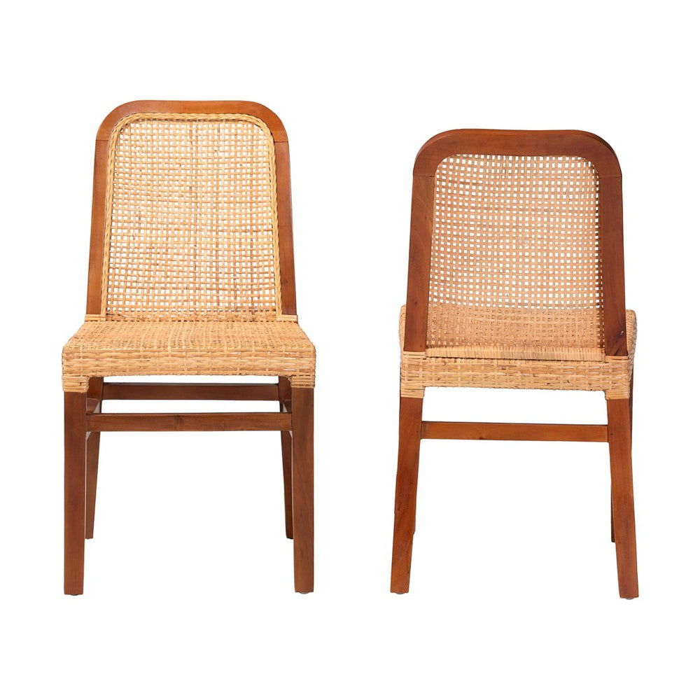 Baxton Studio bali Caspia Mid-Century Modern Dining Chair Set - 2 Solid Mahogany & Natural Rattan Chairs, Fully Assembled Caspia-Teak-DC