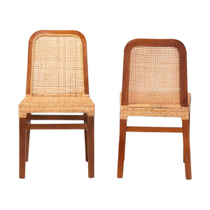 Baxton Studio bali Caspia Mid-Century Modern Dining Chair Set - 2 Solid Mahogany & Natural Rattan Chairs, Fully Assembled Caspia-Teak-DC