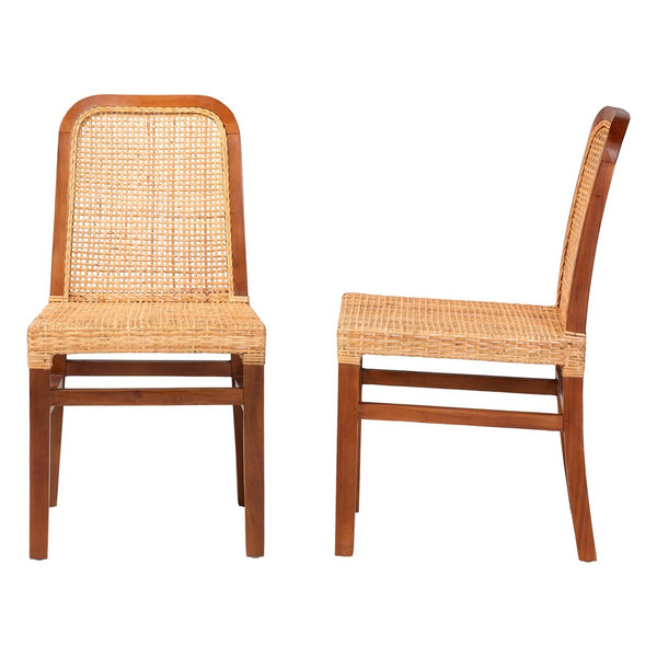 Baxton Studio bali Caspia Mid-Century Modern Dining Chair Set - 2 Solid Mahogany & Natural Rattan Chairs, Fully Assembled Caspia-Teak-DC