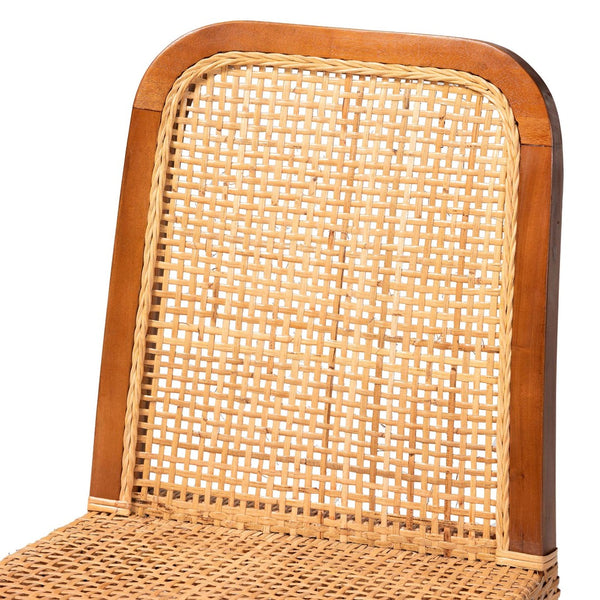 Baxton Studio bali Caspia Mid-Century Modern Dining Chair Set - 2 Solid Mahogany & Natural Rattan Chairs, Fully Assembled Caspia-Teak-DC