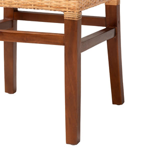 Baxton Studio bali Caspia Mid-Century Modern Dining Chair Set - 2 Solid Mahogany & Natural Rattan Chairs, Fully Assembled Caspia-Teak-DC