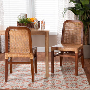 Baxton Studio bali Caspia Mid-Century Modern Dining Chair Set - 2 Solid Mahogany & Natural Rattan Chairs, Fully Assembled Caspia-Teak-DC