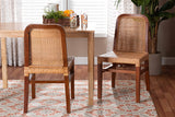 Caspia Mid-Century Modern Dining Chair Set: Stylish Walnut Brown & Natural Rattan, Fully Assembled!