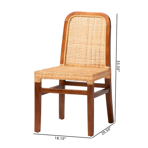 Baxton Studio bali Caspia Mid-Century Modern Dining Chair Set - 2 Solid Mahogany & Natural Rattan Chairs, Fully Assembled Caspia-Teak-DC