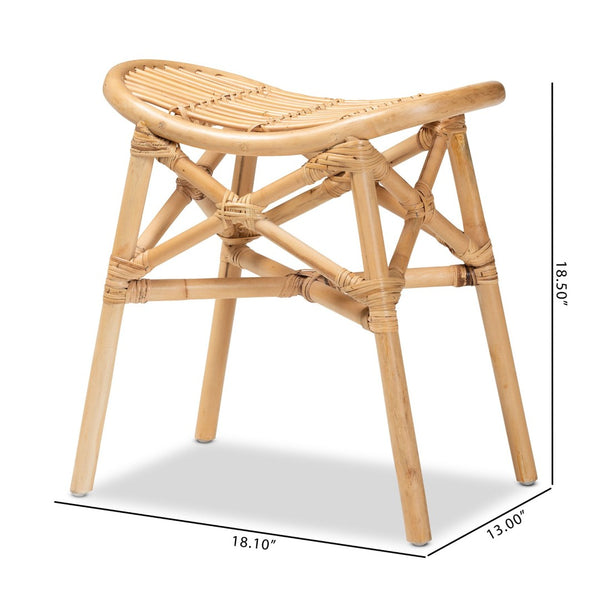 Baxton Studio bali Modern Bohemian Rattan Footstool - Handcrafted Natural Brown Seating & Accent Piece for Home Elgon-Rattan-Footstool