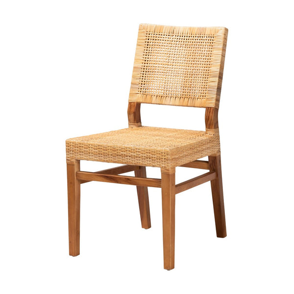 Baxton Studio bali Lesia Modern Bohemian Rattan and Mahogany Dining Chair for Stylish Comfort and Durability Walnut Lesia-Teak-DC