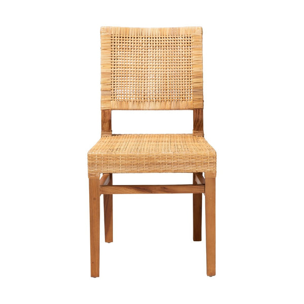 Baxton Studio bali Lesia Modern Bohemian Rattan and Mahogany Dining Chair for Stylish Comfort and Durability Walnut Lesia-Teak-DC