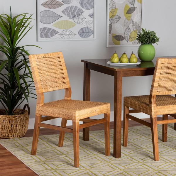 Baxton Studio bali Lesia Modern Bohemian Rattan and Mahogany Dining Chair for Stylish Comfort and Durability Walnut Lesia-Teak-DC