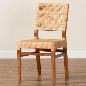 Baxton Studio bali Lesia Modern Bohemian Rattan and Mahogany Dining Chair for Stylish Comfort and Durability Walnut Lesia-Teak-DC