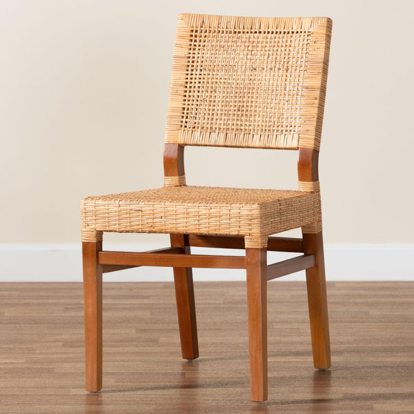 Baxton Studio bali Lesia Modern Bohemian Rattan and Mahogany Dining Chair for Stylish Comfort and Durability Walnut Lesia-Teak-DC