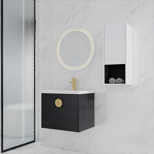 English Elm 24" Wall-Mounted Bathroom Vanity With Ceramic Sink & Side Cabinet - Soft Close Doors, Stylish Storage W999S00328