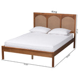 Baxton Studio Blossom Classic and Traditional Ash Walnut Finished Wood and Rattan King Size Platform Bed