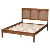 Baxton Studio Blossom Classic and Traditional Ash Walnut Finished Wood and Rattan King Size Platform Bed