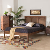 Baxton Studio Blossom Classic and Traditional Ash Walnut Finished Wood and Rattan King Size Platform Bed