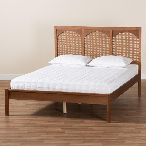 Baxton Studio Baxton Studio Blossom Classic Wood & Rattan Platform Bed with Under-Bed Storage for Cozy Spaces Queen MG0084-Ash Walnut Rattan-Queen