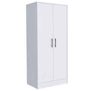 English Elm Rio White Double Door Armoire 71" High with Hanging Rod, Spacious Top Shelf & Hidden Bottom Drawer B128S00112