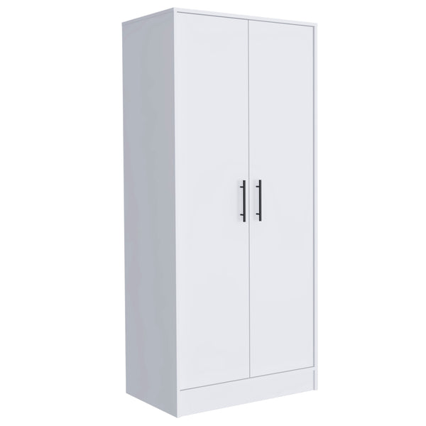 English Elm Rio White Double Door Armoire 71" High with Hanging Rod, Spacious Top Shelf & Hidden Bottom Drawer B128S00112