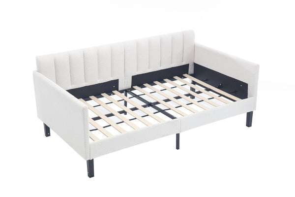 English Elm Elena Twin Size Ivory Bouclé Daybed with Ribbed Tufted Backrest, Foam Comfort, Durable 400LB Capacity B083P163439