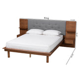 Baxton Studio Eliana Mid-Century Modern Transitional Grey Fabric and Ash Walnut Finished Wood King Size Platform Storage Bed with Built-In Nightstands