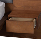 Baxton Studio Eliana Mid-Century Modern Transitional Grey Fabric and Ash Walnut Finished Wood King Size Platform Storage Bed with Built-In Nightstands