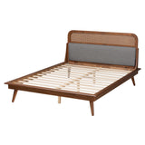 Baxton Studio Irina Mid-Century Modern Grey Fabric and Ash Walnut Finished Wood King Size Platform Bed