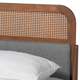 Baxton Studio Irina Mid-Century Modern Grey Fabric and Ash Walnut Finished Wood King Size Platform Bed